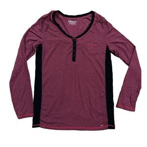 DKNY red gray striped modal blend minimalist‎ casual long sleeve shirt sz S